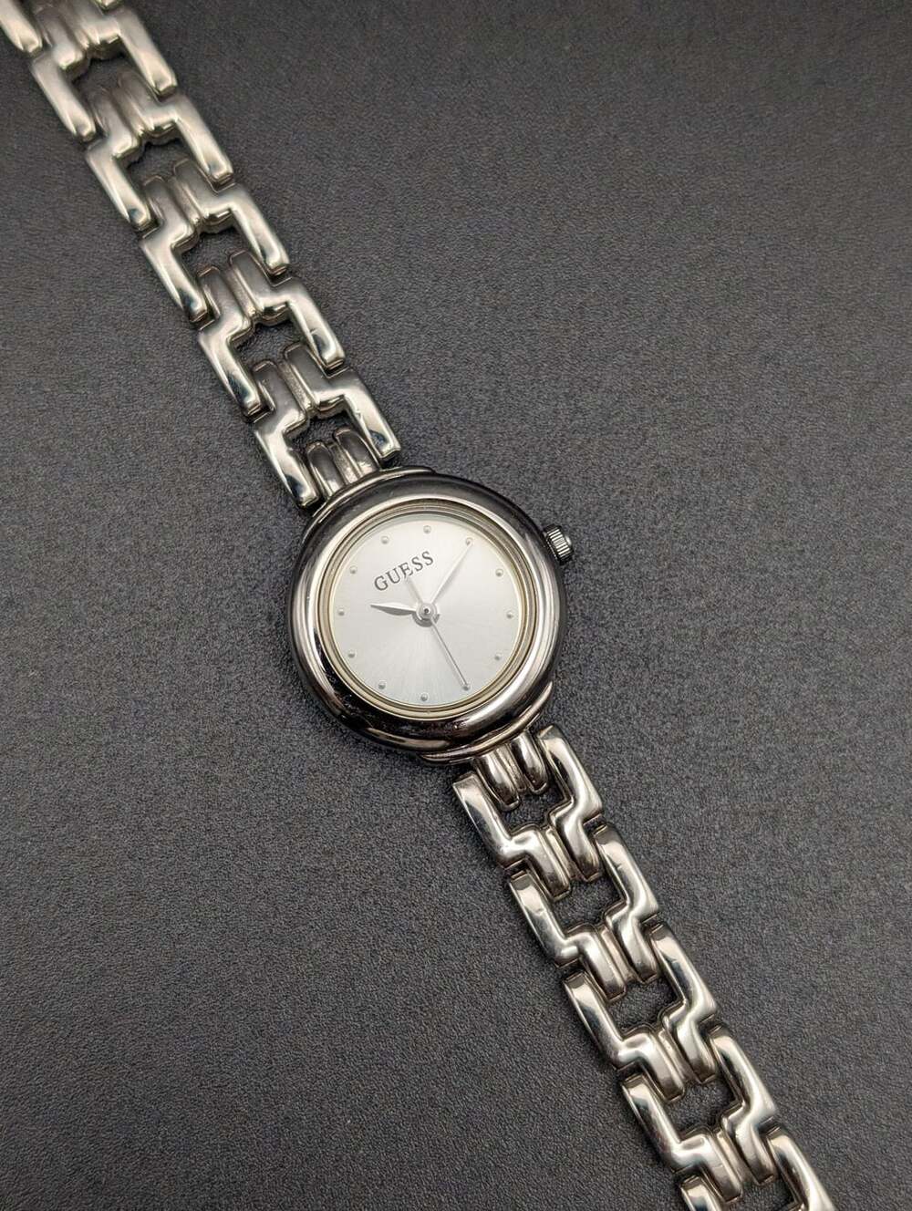 Vintage Guess Silver-Tone Quartz Ladies Watch, Petite Link Bracelet